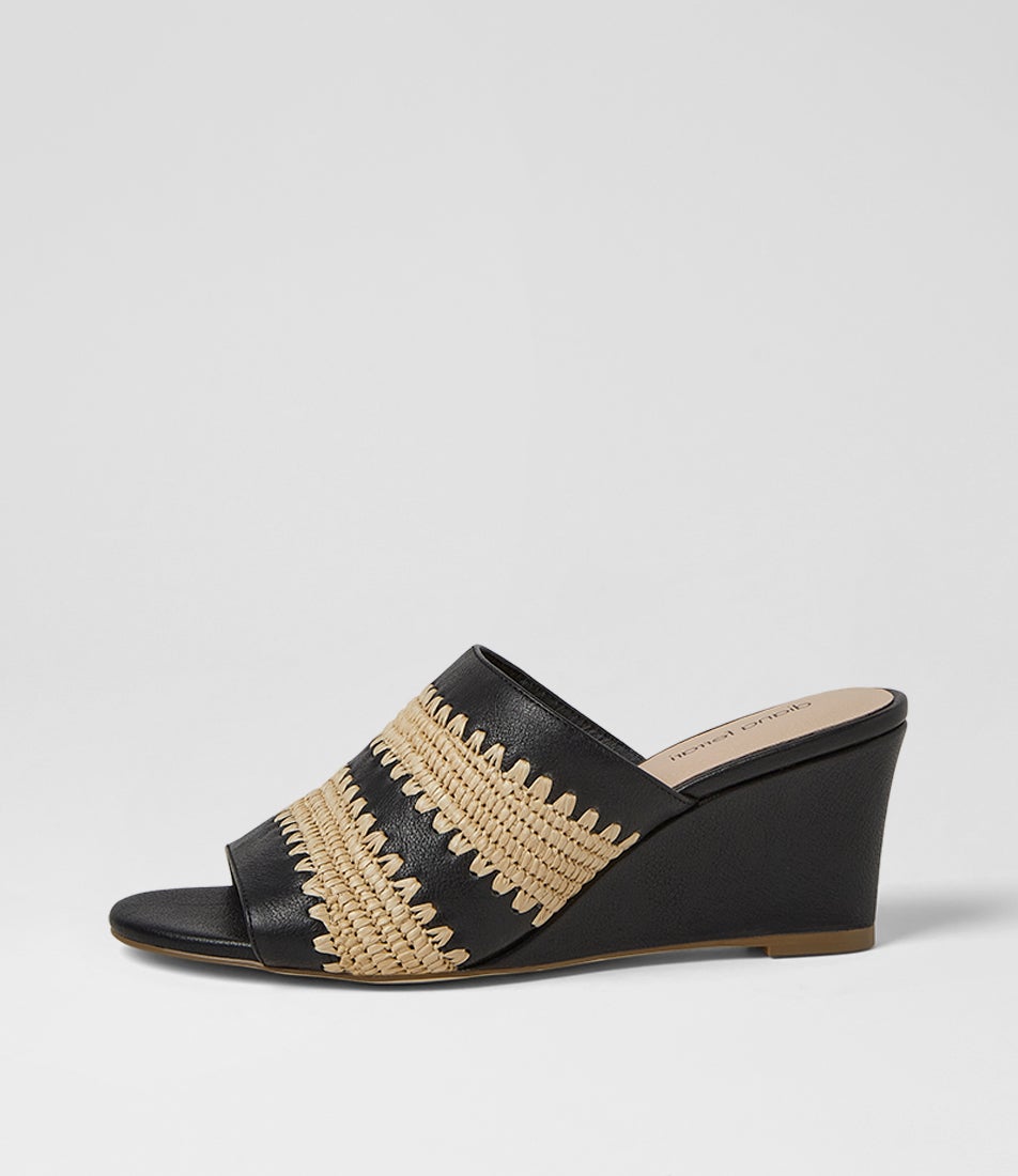 Issey Black Natural Leather Woven Heeled Sandals