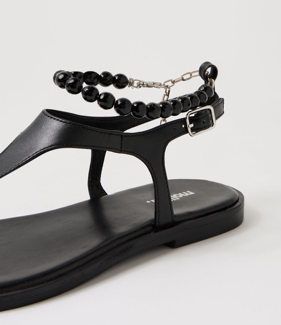 Joanni Black Leather Sandals