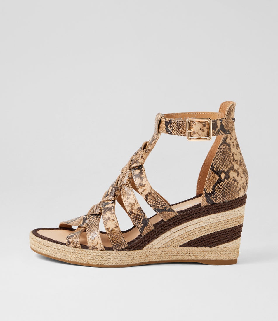 Pelony Camel Choc Multi Snake Leather Wedges