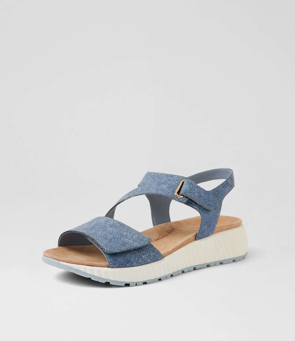 Lanne W Blue Washed Denim Leather Sandals