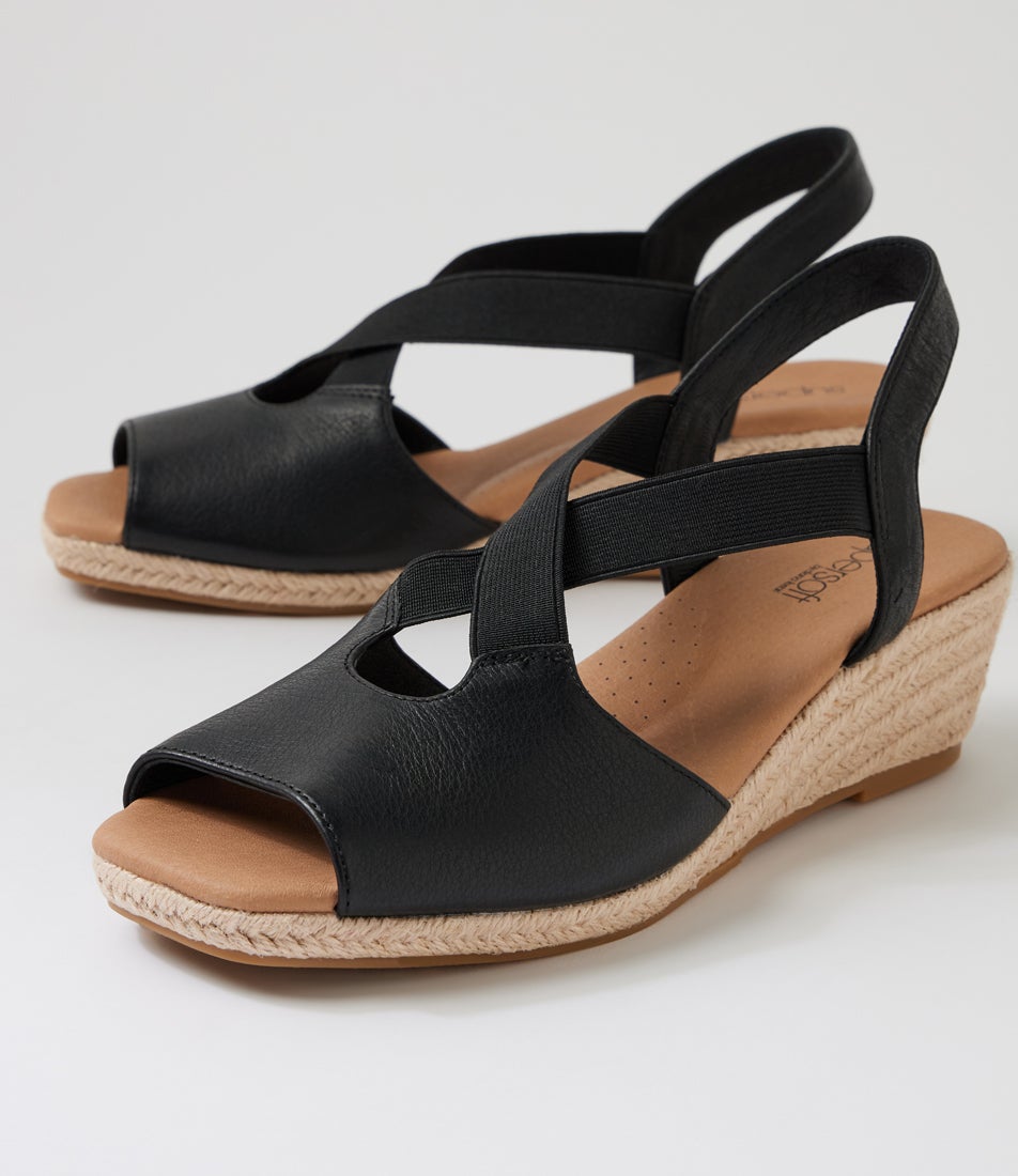 Zelie Black Leather Elastic Sandals