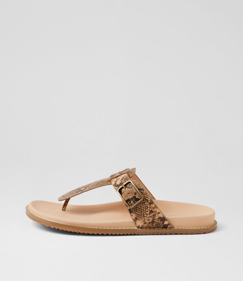 Ninx Camel Choc Snake Leather Sandals