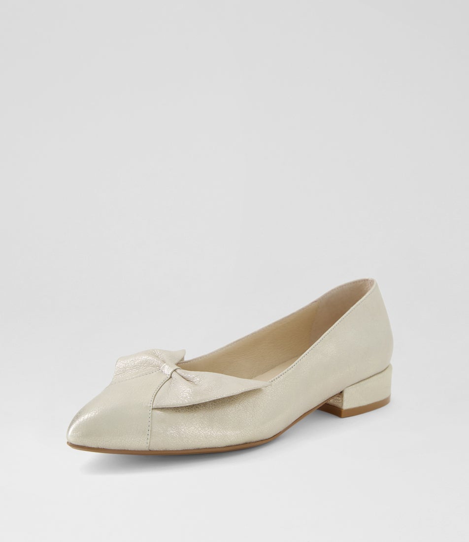 Emlyns Beige Gold Wash Leather Heels