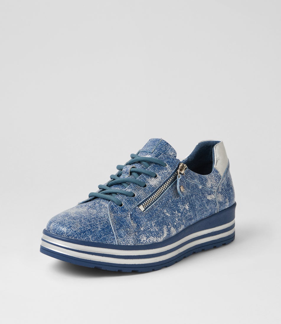 Vamra Xf Denim Lizard Silver Leather Sneakers