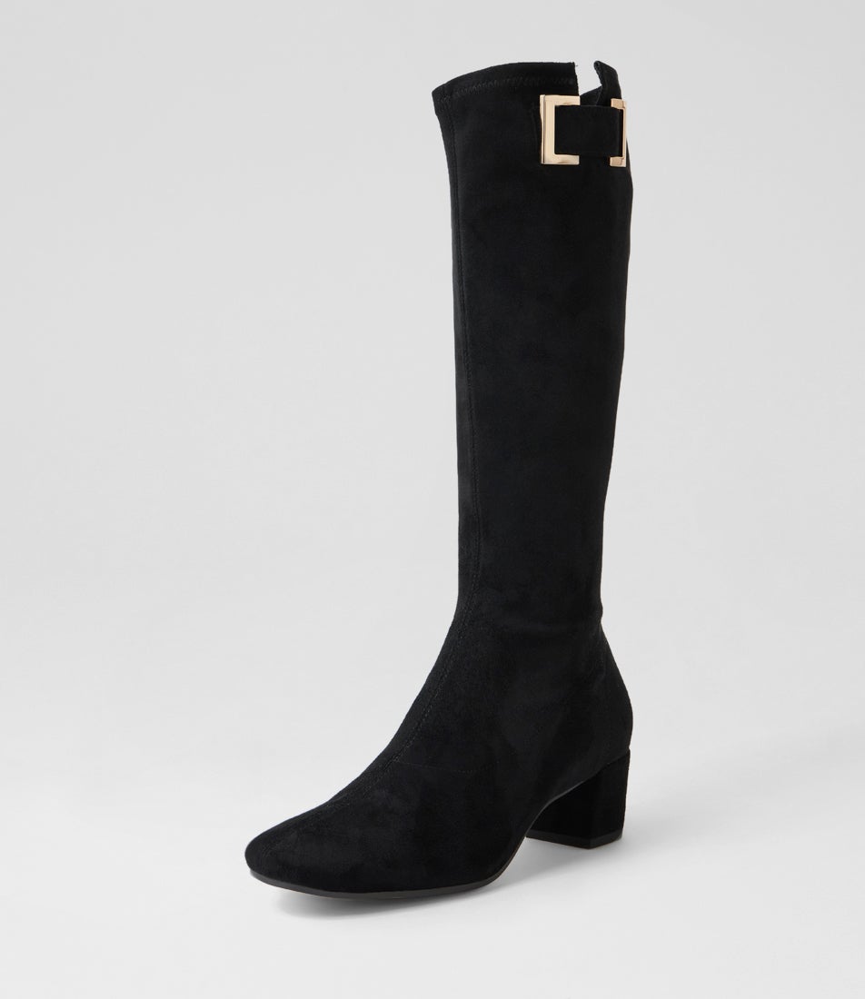 Handan Black Microsuede Knee High Boots