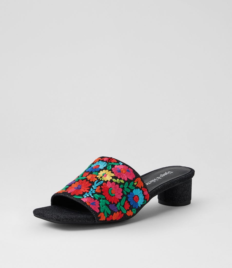 Heppzia Black Bright Fabric Sandals
