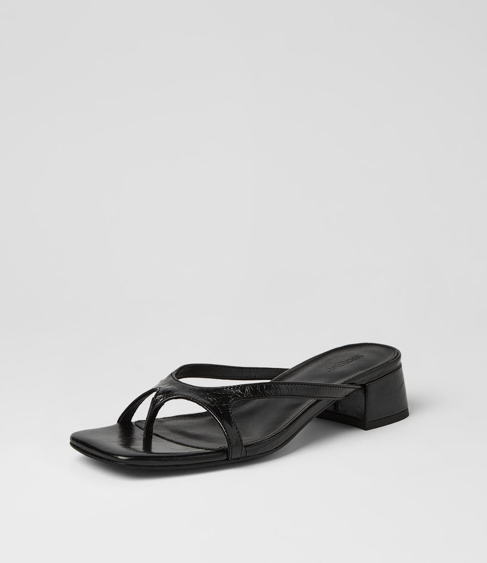 Sieka Black Crinkle Leather Heeled Sandals