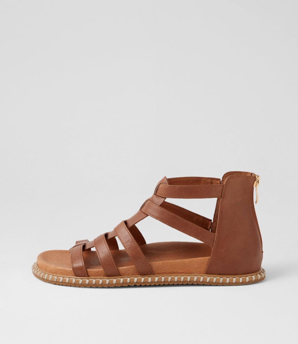 Isylah W Cognac Multi Strap Leather Sandals
