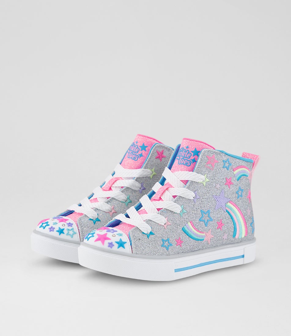 Twinkle Sparks Junior Silver Multi Fabric Wedge Sneakers