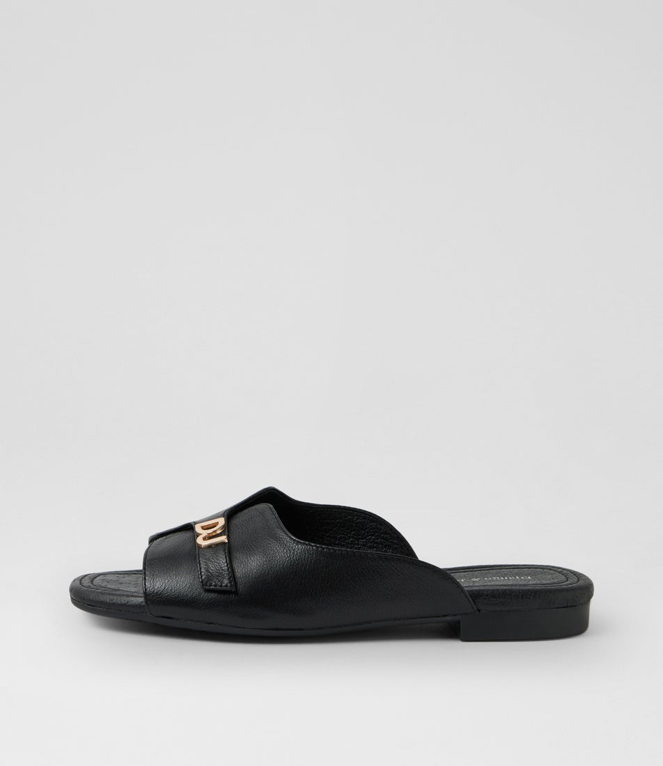 Gallia Black Leather Slides