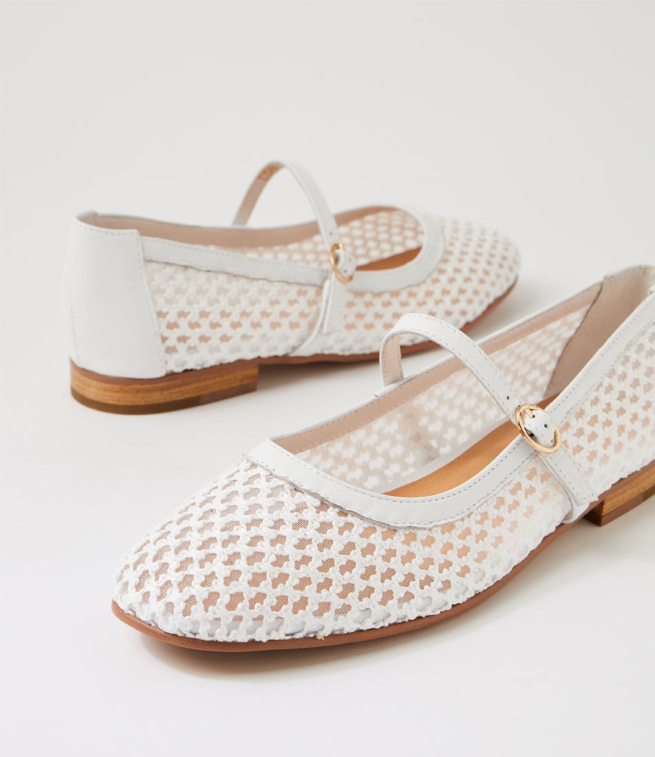 Izna White Leather Mary Janes