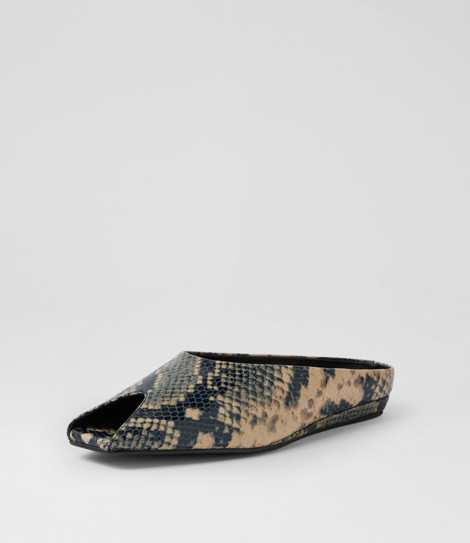 Pia Smoke Snake Leather Mules