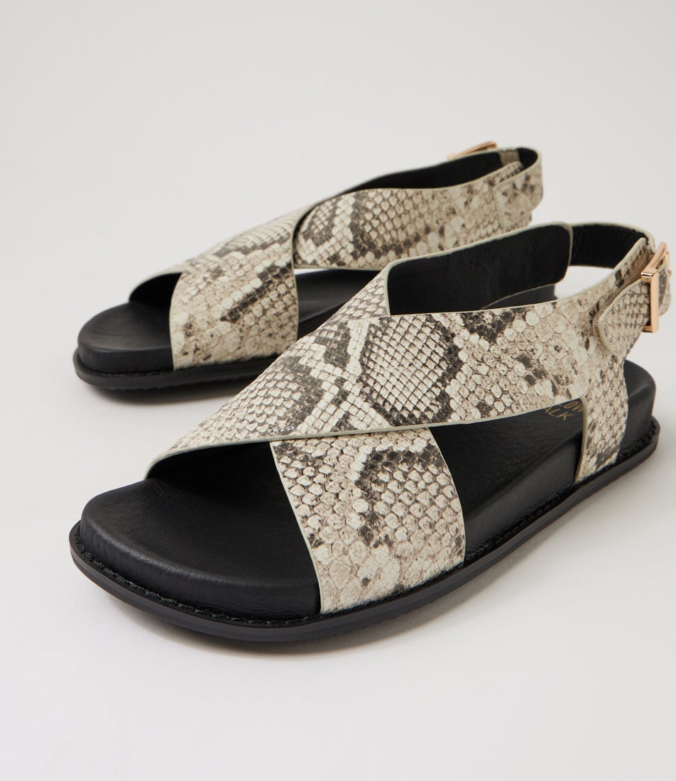 Hanako W Black White Snake Leather Sandals