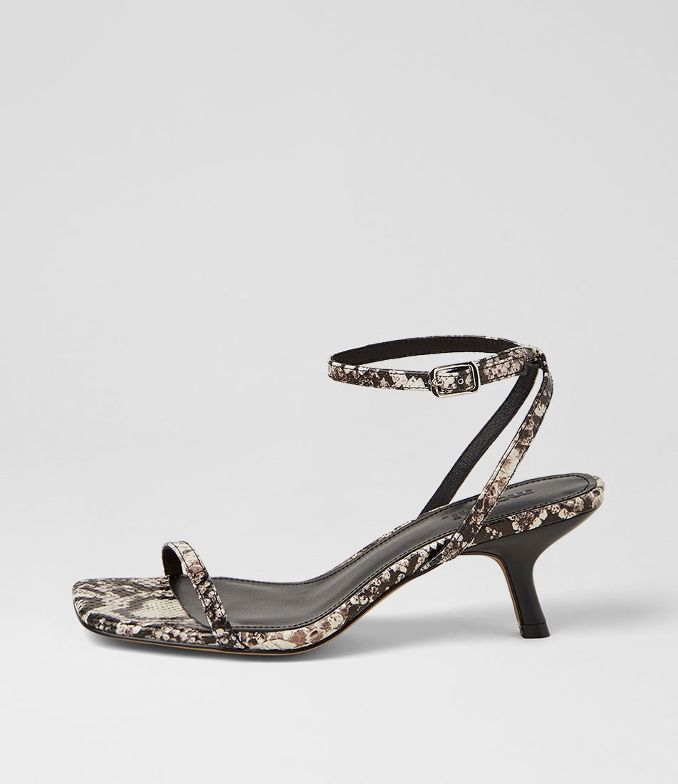 Hazeel Black Taupe Snake Leather Sandals