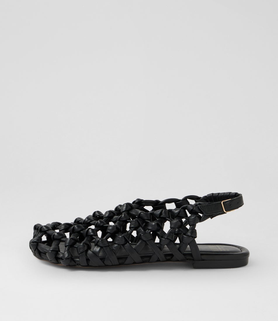 Ann Aya Black Leather Slingbacks