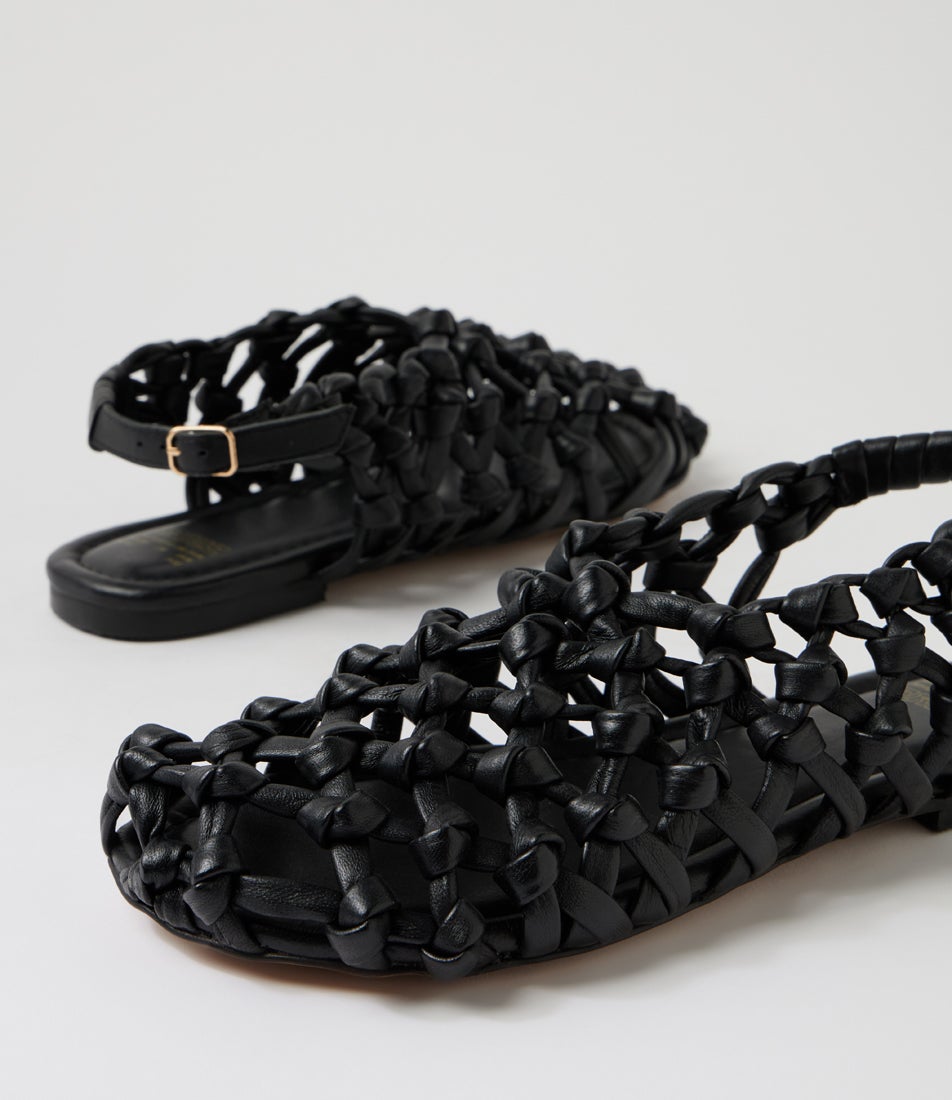 Ann Aya Black Leather Slingbacks