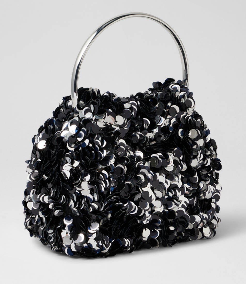 Sharma Sequin Black Fabric Clutch