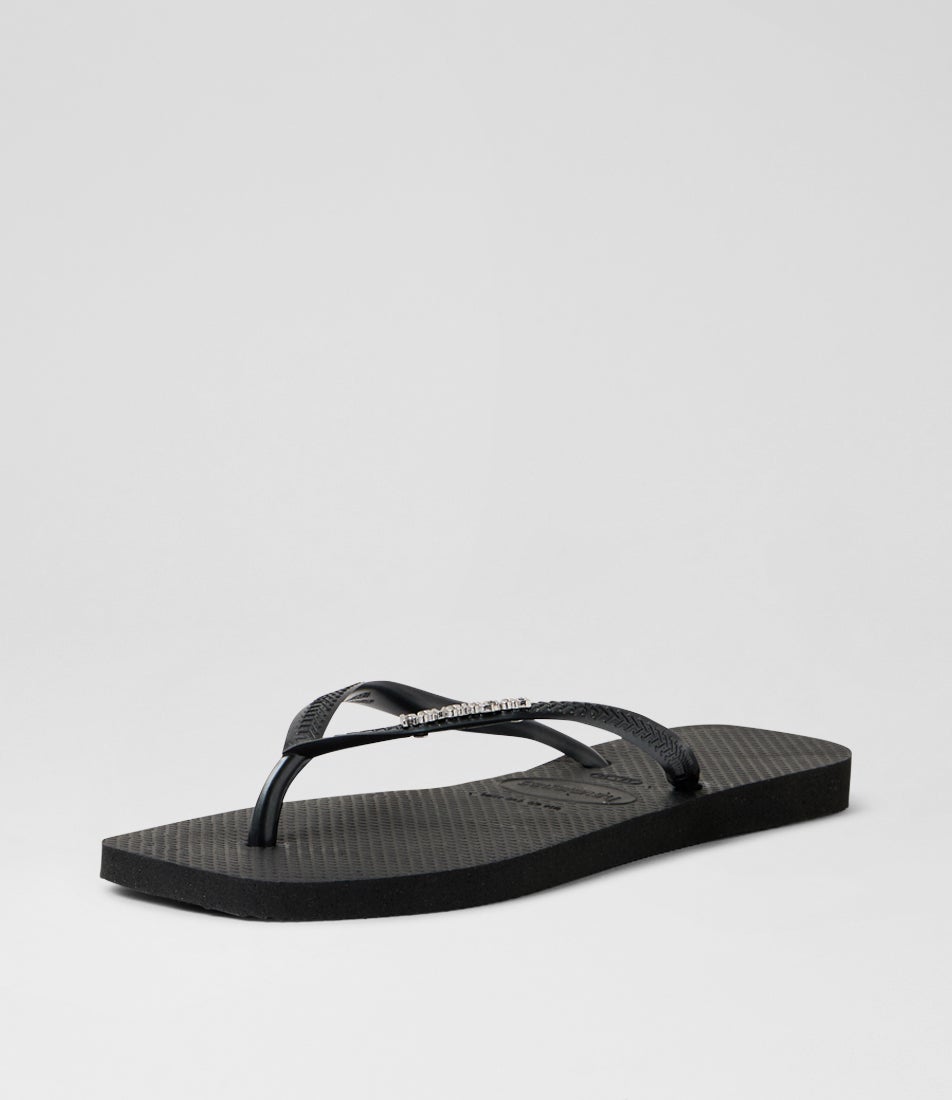 Slim Square Toe Black Silver Rubber Thongs