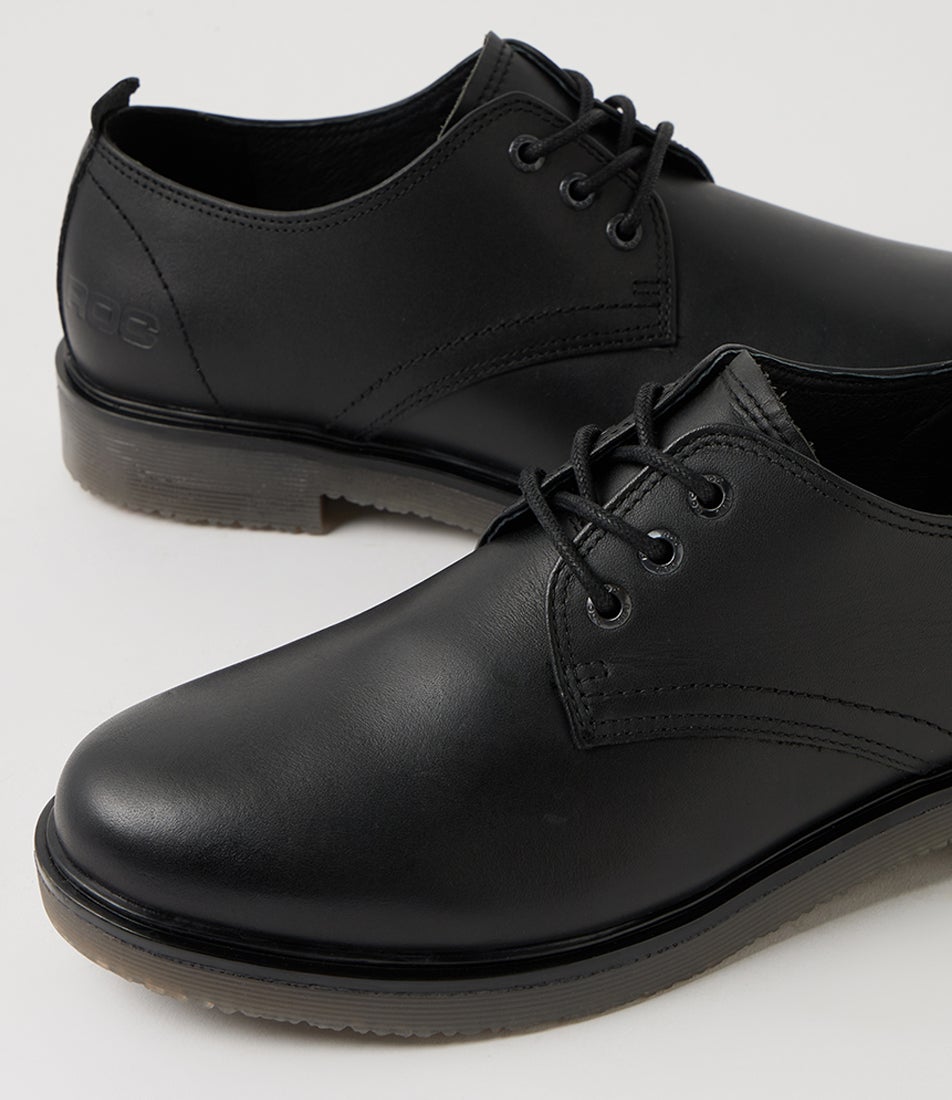 Luxe Senior Black Wax Leather Lace Up Flats