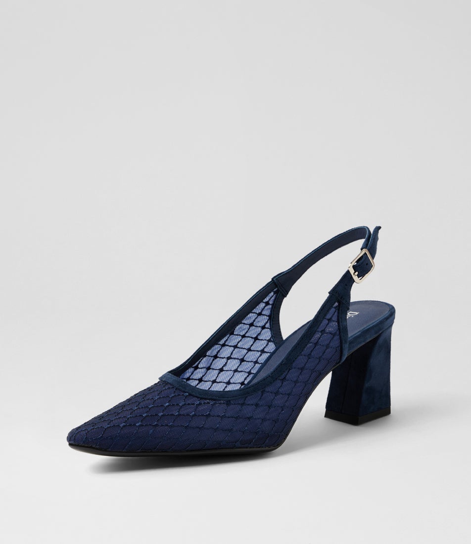 Kipps Navy Suede Mesh Slingbacks