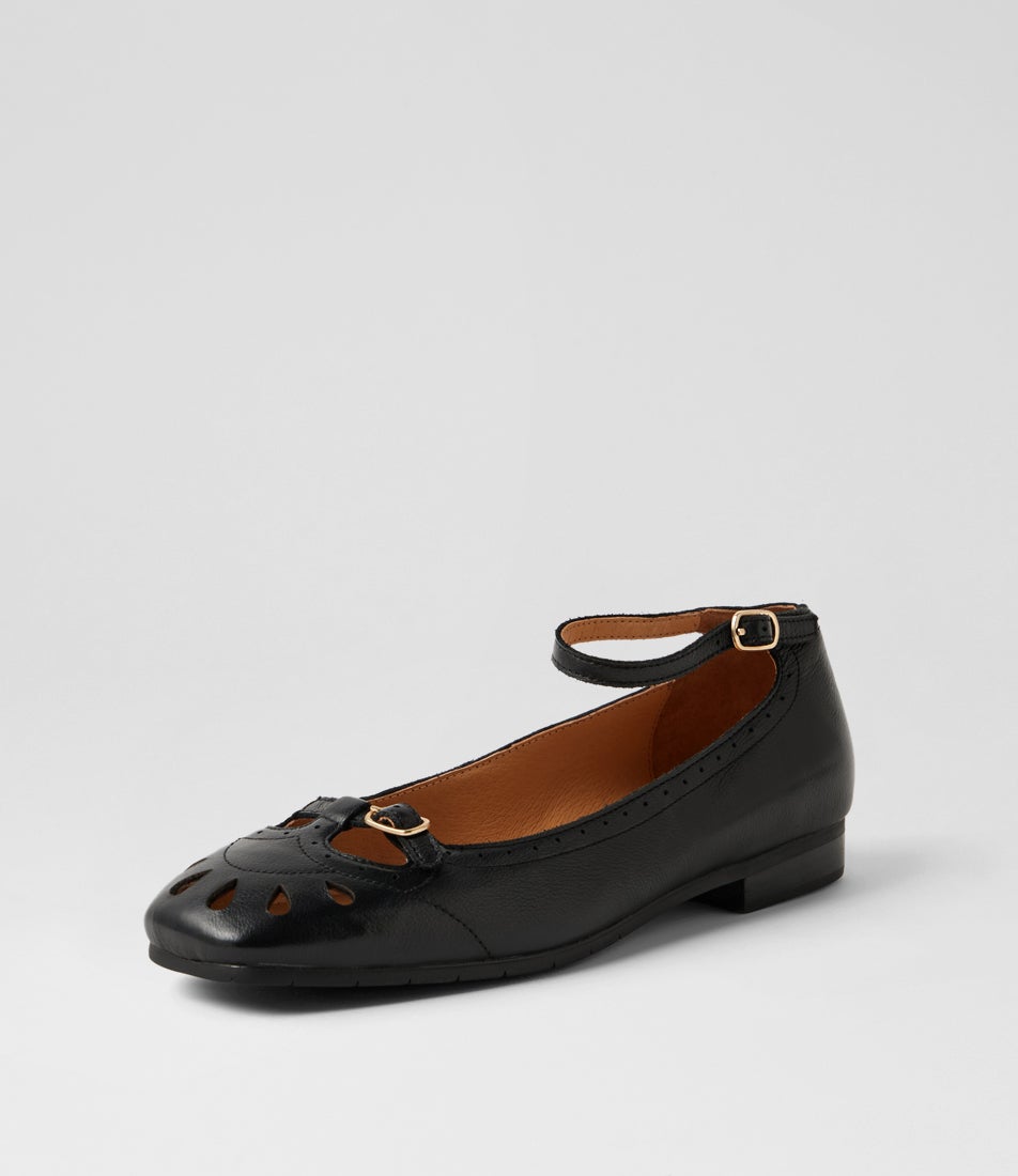 Paladia Black Leather Ballet Flats