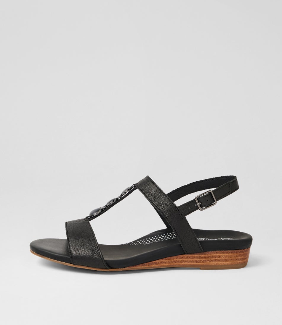Japine Black Leather Sandals