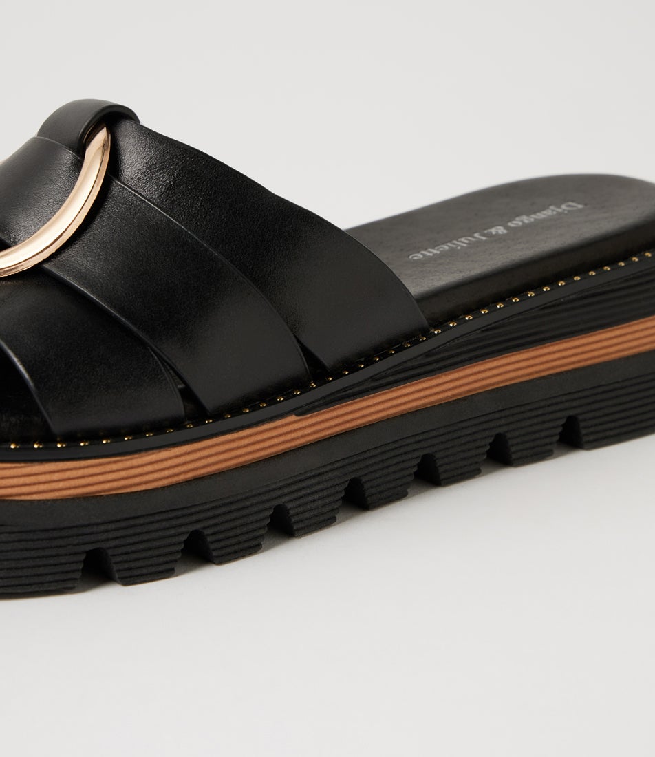 Scoop Black Leather Slides