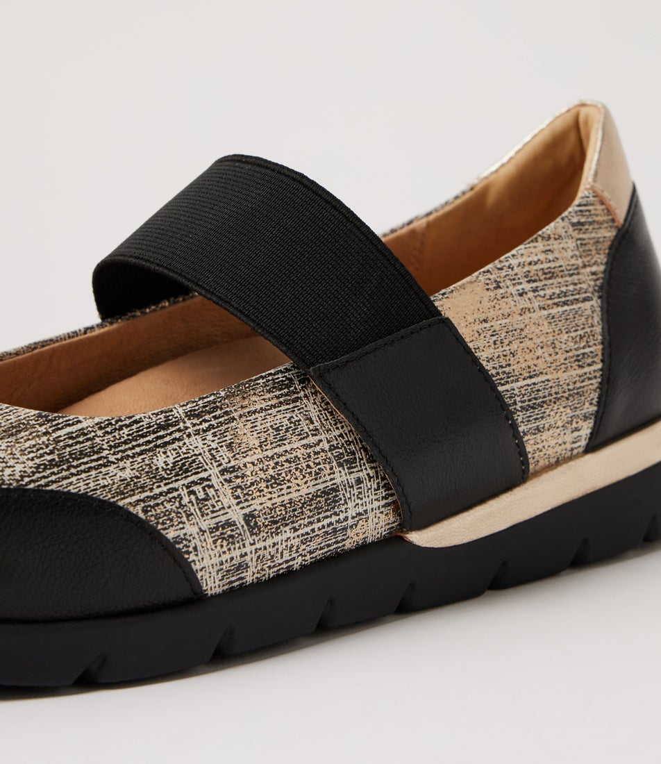 Jebba Xw Black Lizard Pale Gold Leather Mary Janes