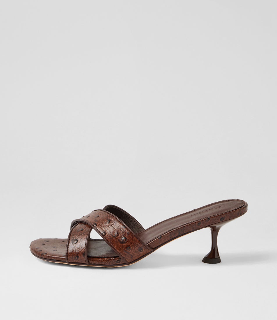 Asire Choc Ostrich Embossed Leather Sandals