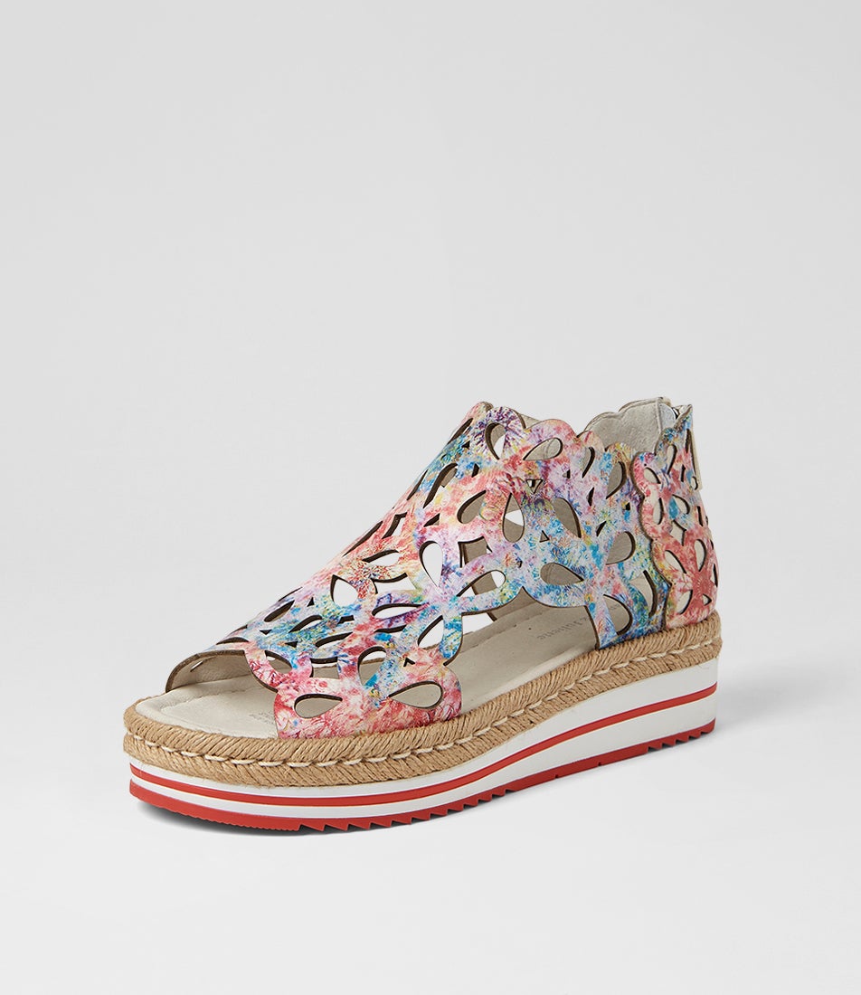 Adely Red Multi Leather Sandals