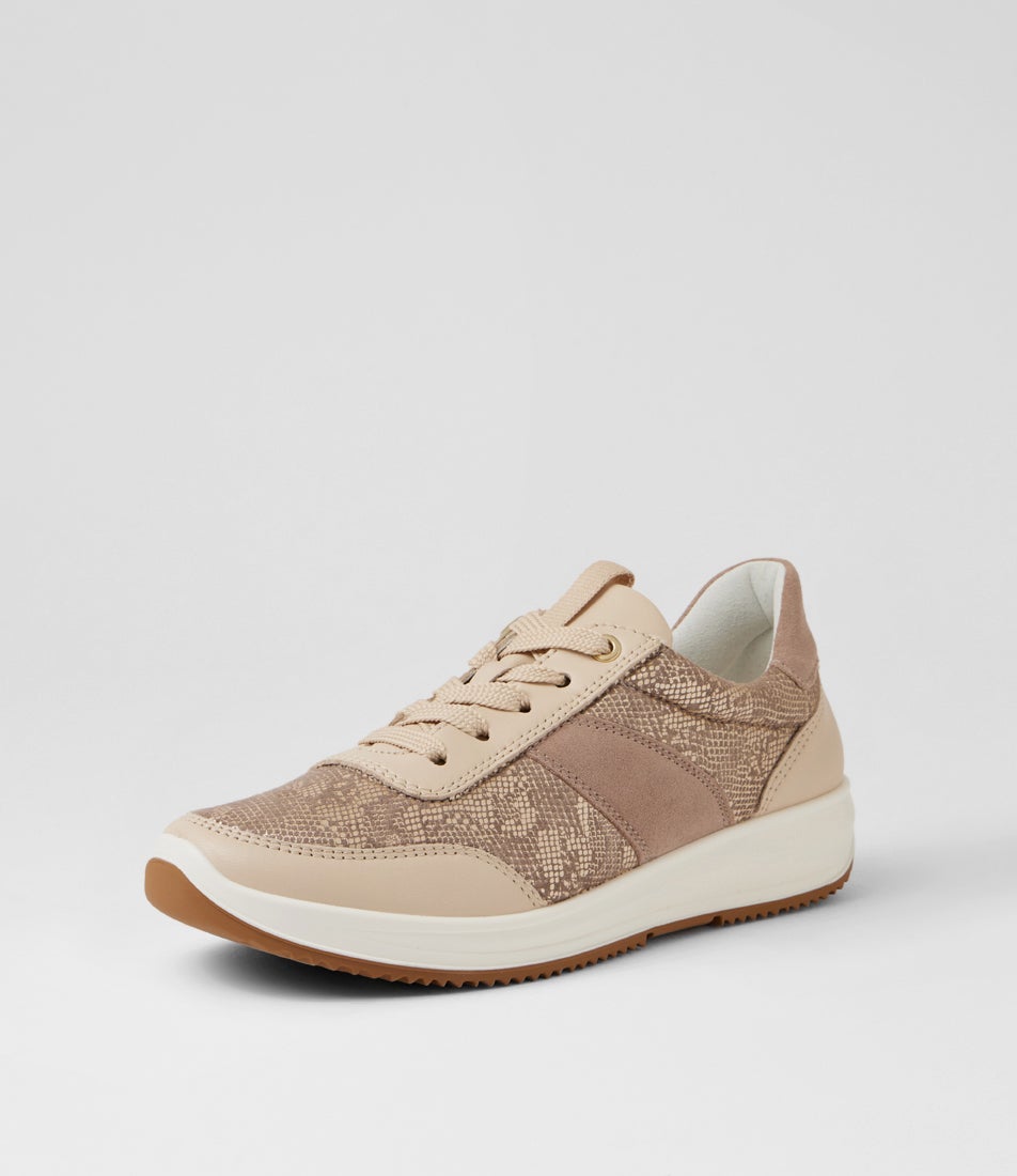 Osaka 32 Taupe Snake Leather Lace Up Sneakers