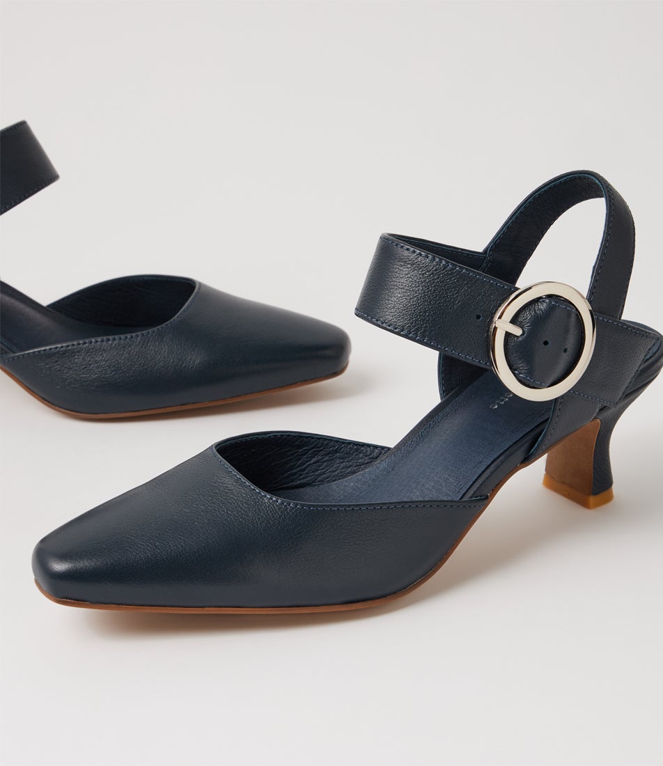 Caris Navy Leather Heels
