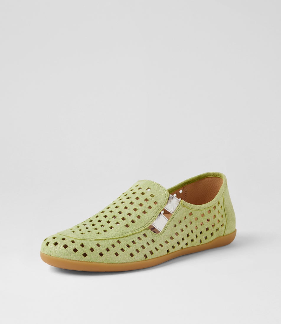 Lyona W Lime Tweed Silver Leather Elastic Loafers