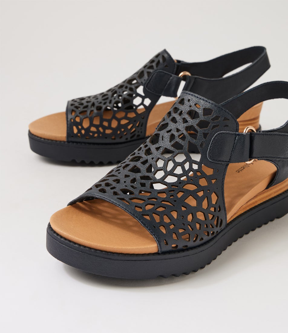 Ansh Navy Leather Sandals