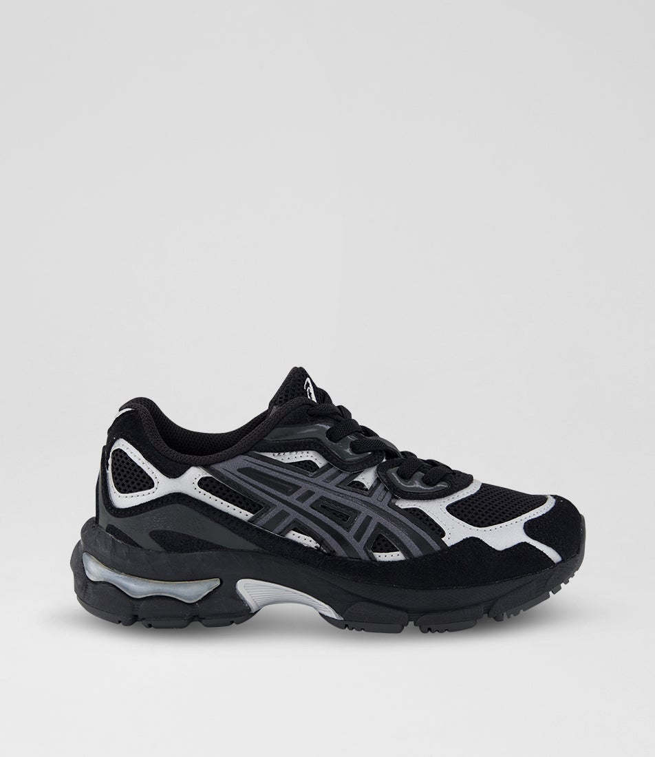 Gel Nyc Junior Black Pure Silver Suede Lace Up Sneakers