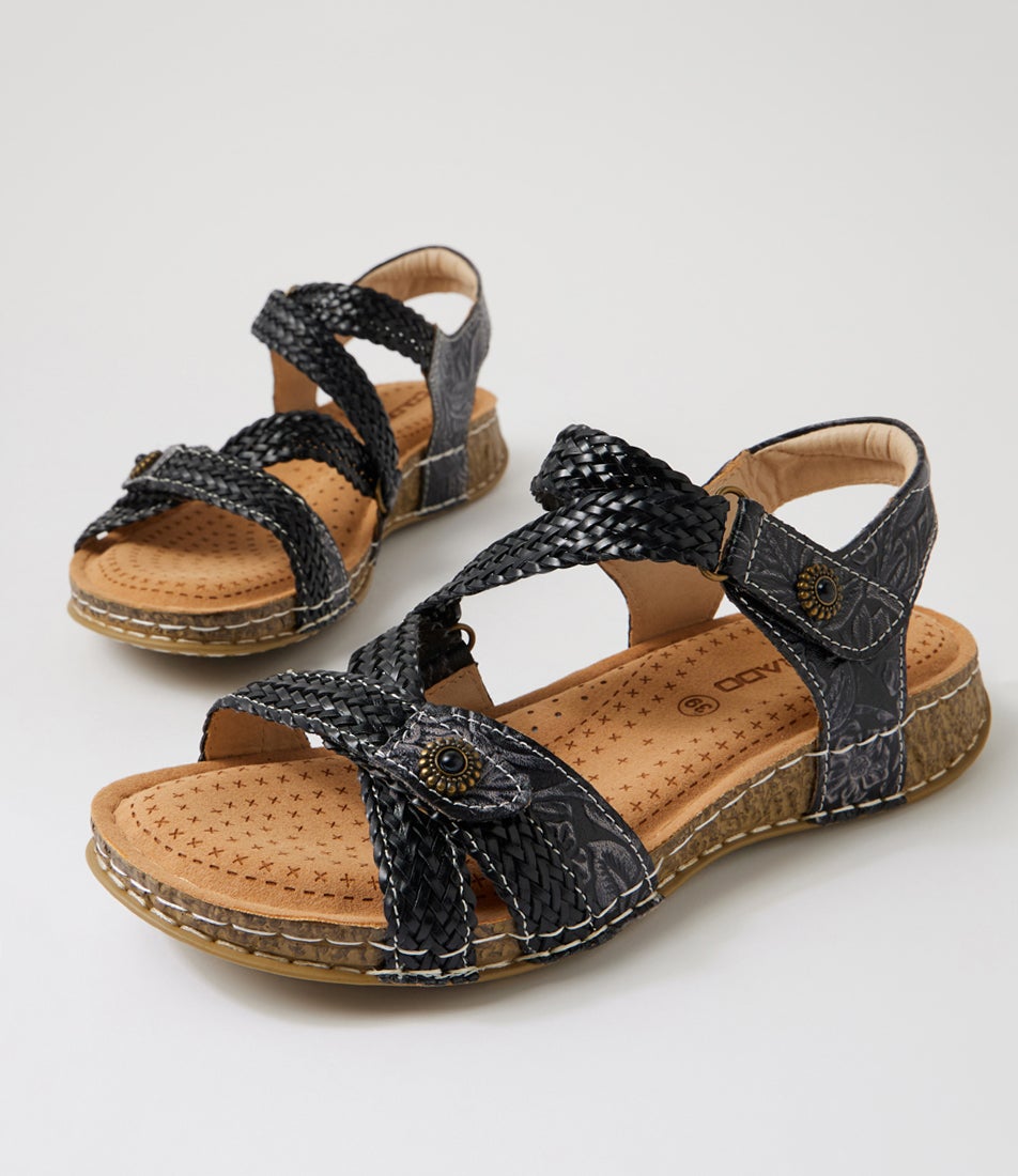 Poppy Navy Woven Leather Sandals