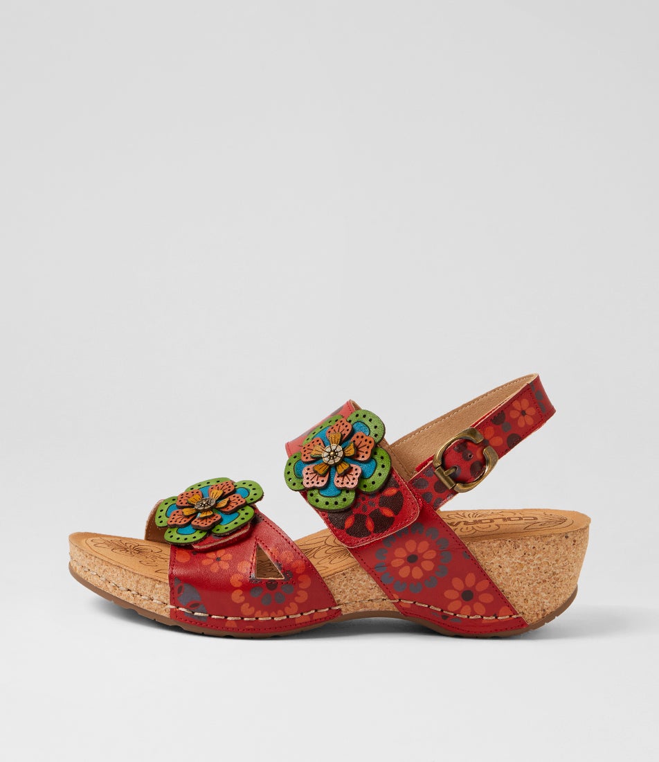 Juliette Red Garden Leather Heeled Sandals