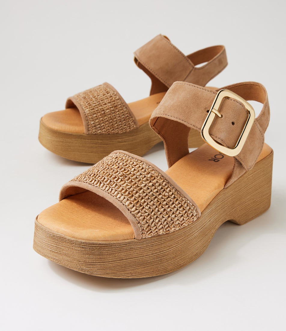 Solene Sand Syn Raffia Suede Sandals