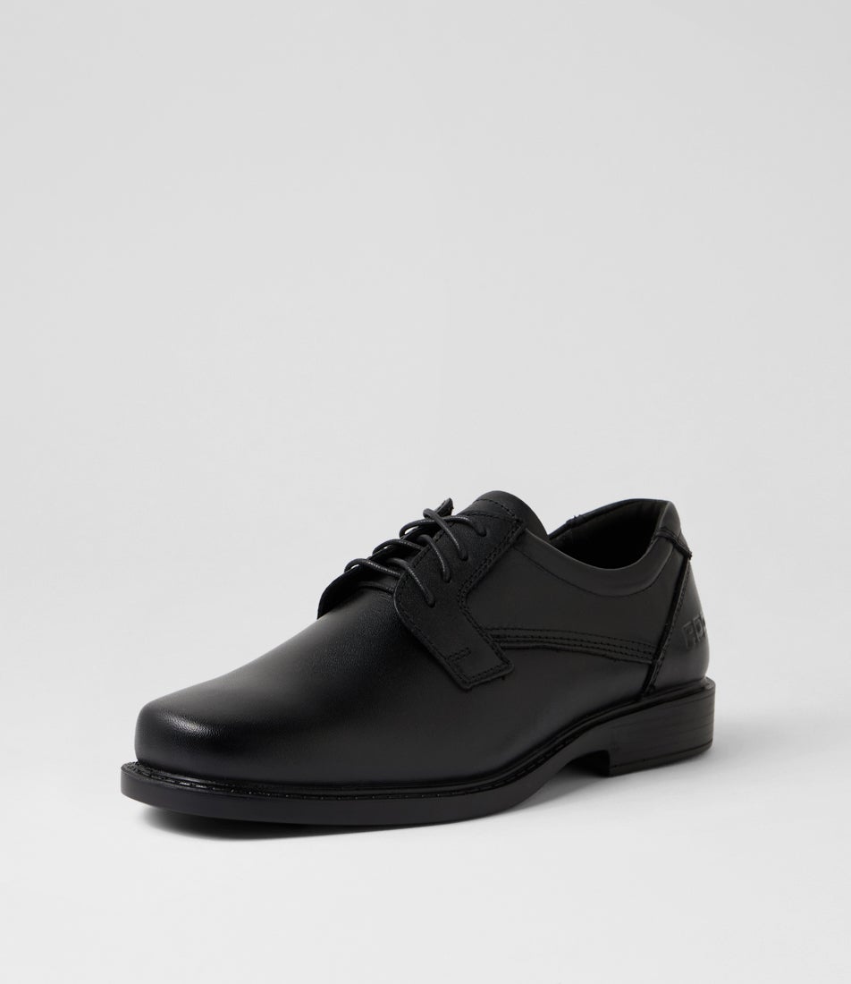 Domain Senior Black Leather Lace Up School Shoes