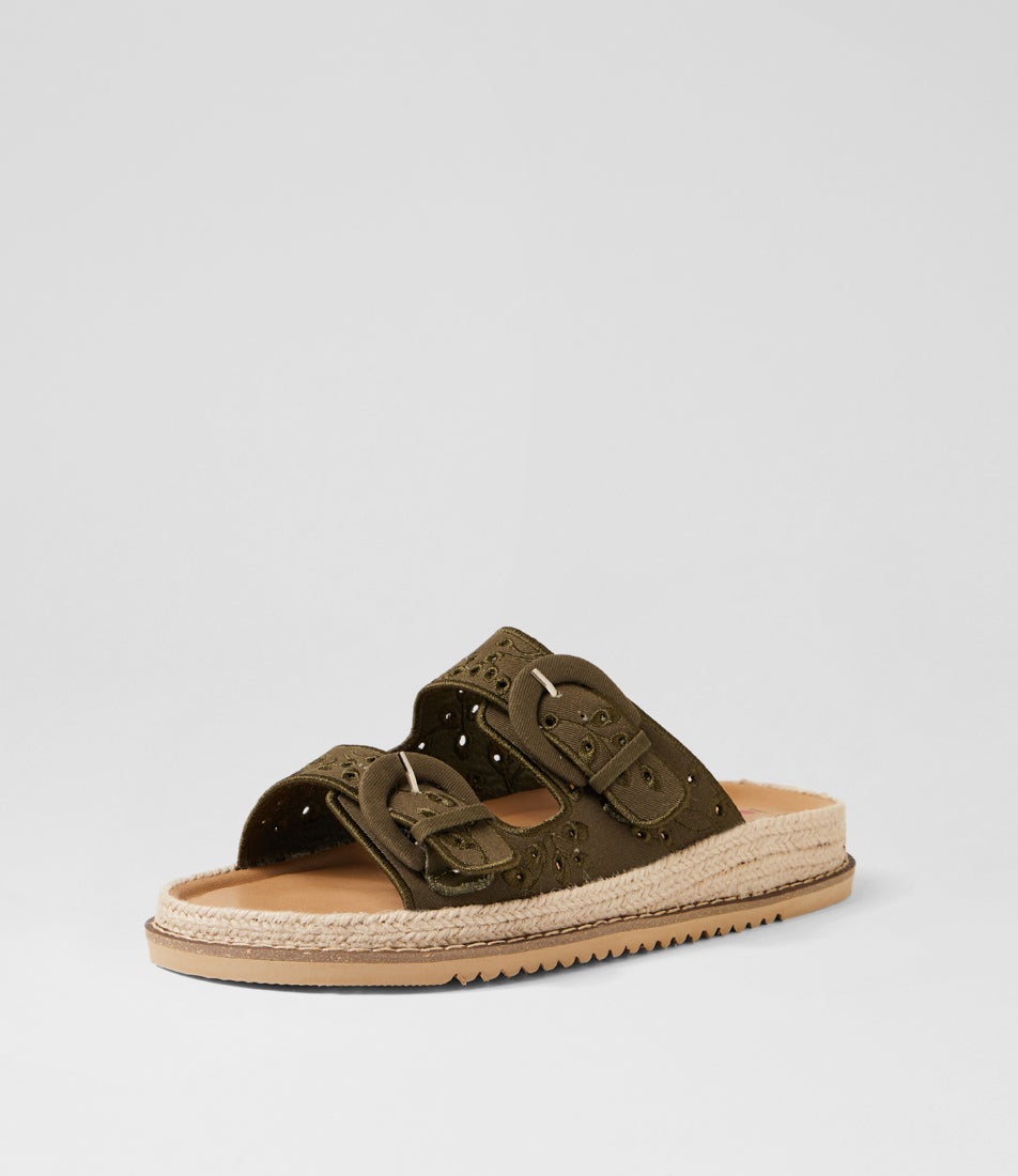 Jabbi Khaki Fabric Slides