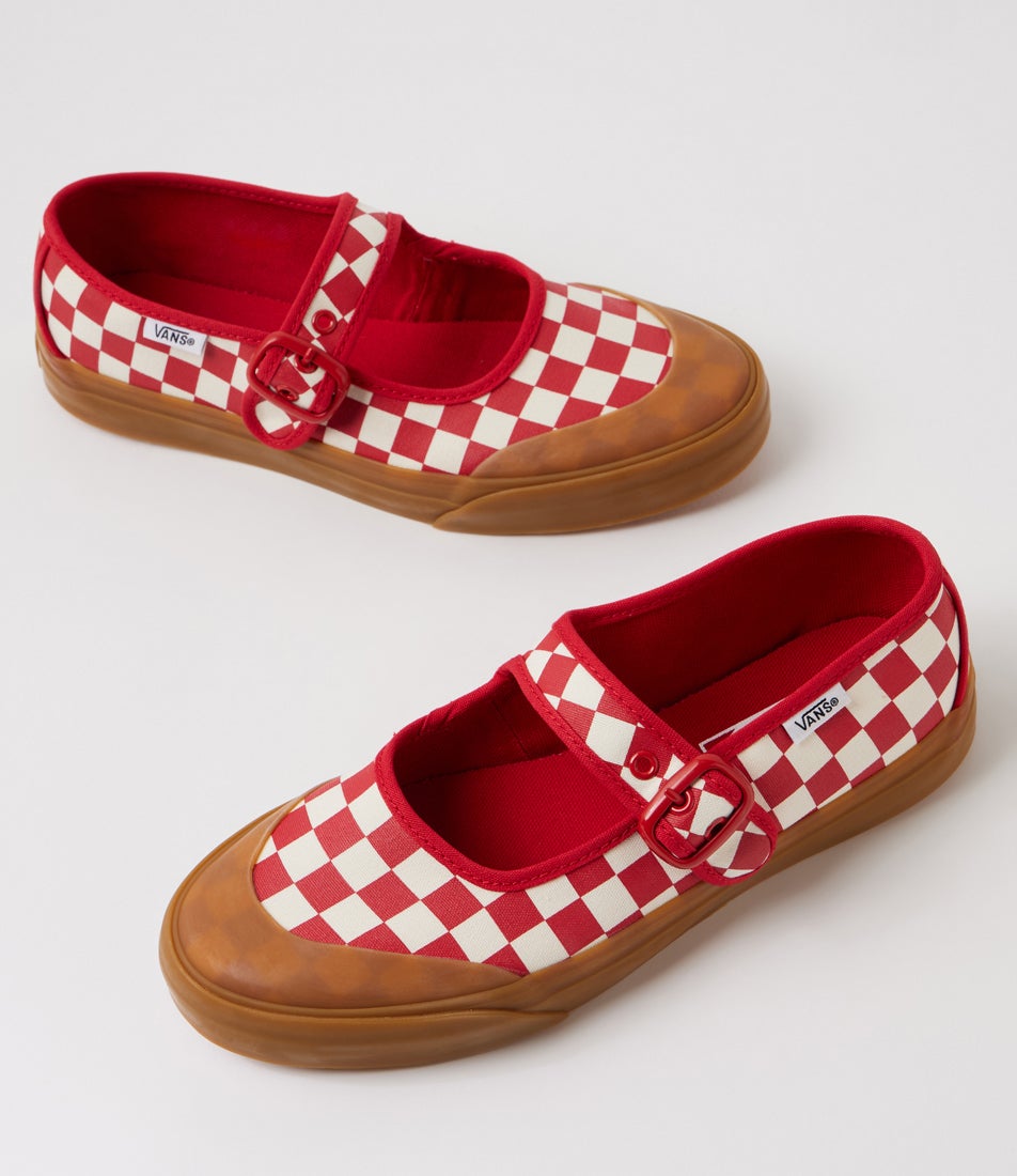 Mary Jane W Red White Checkerboard Canvas Sneakers