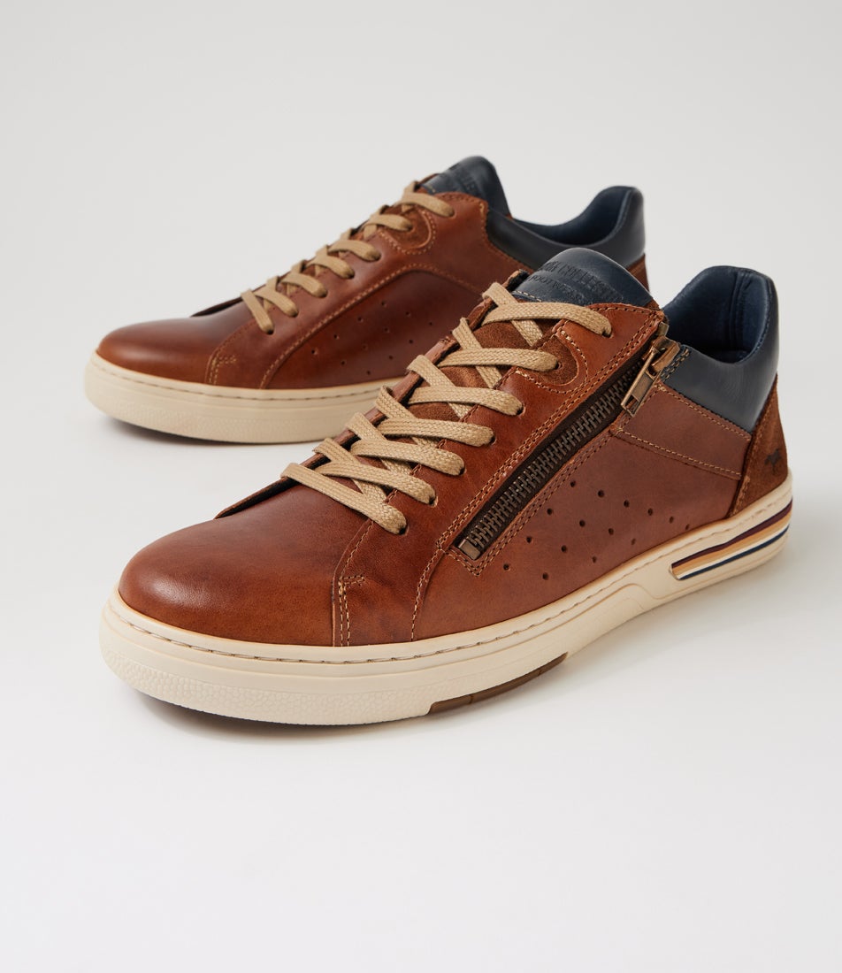 Mooks Dark Tan Leather Lace Ups Sneakers