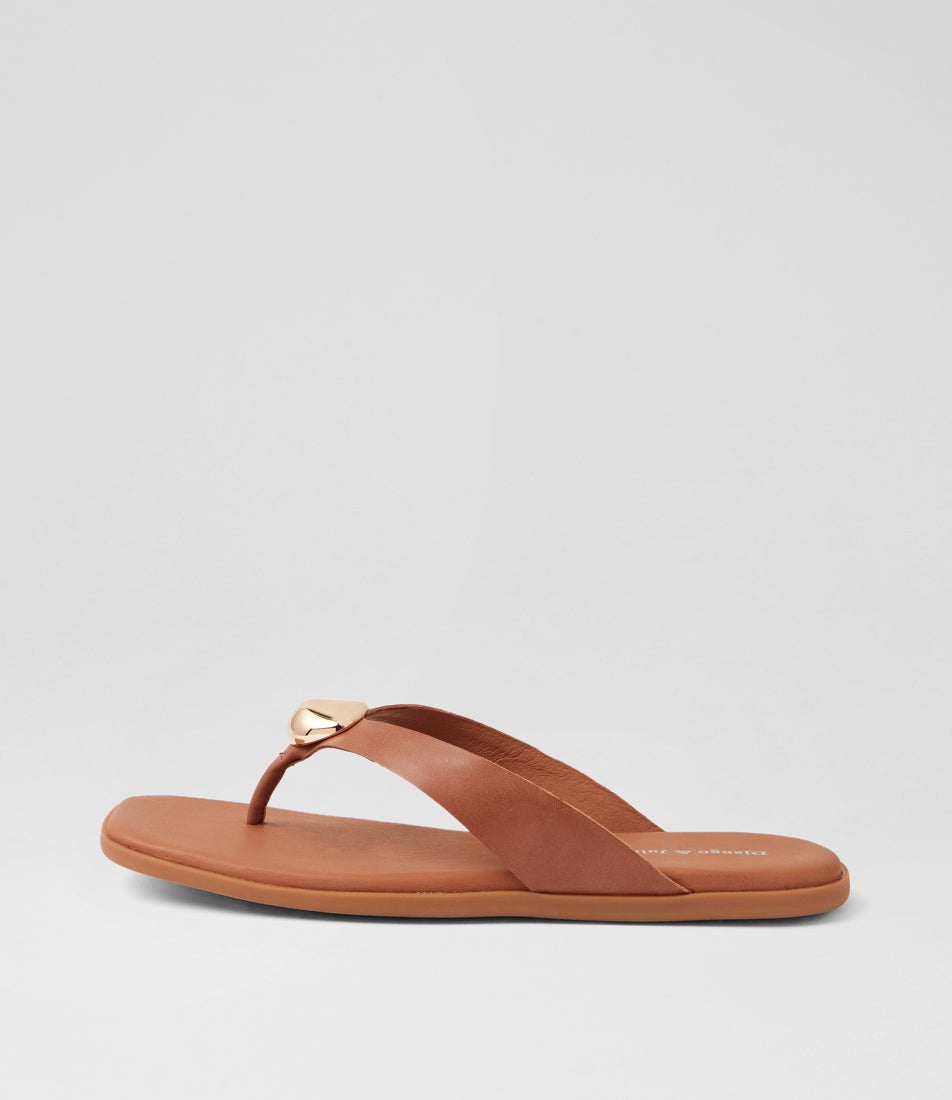 Nixie Tan Gold Leather Thongs