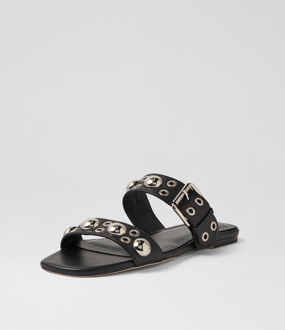 Rixoni Black Leather Slides