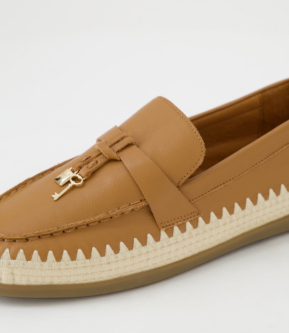 Rustie Dark Tan Natural Leather Raffia Loafers