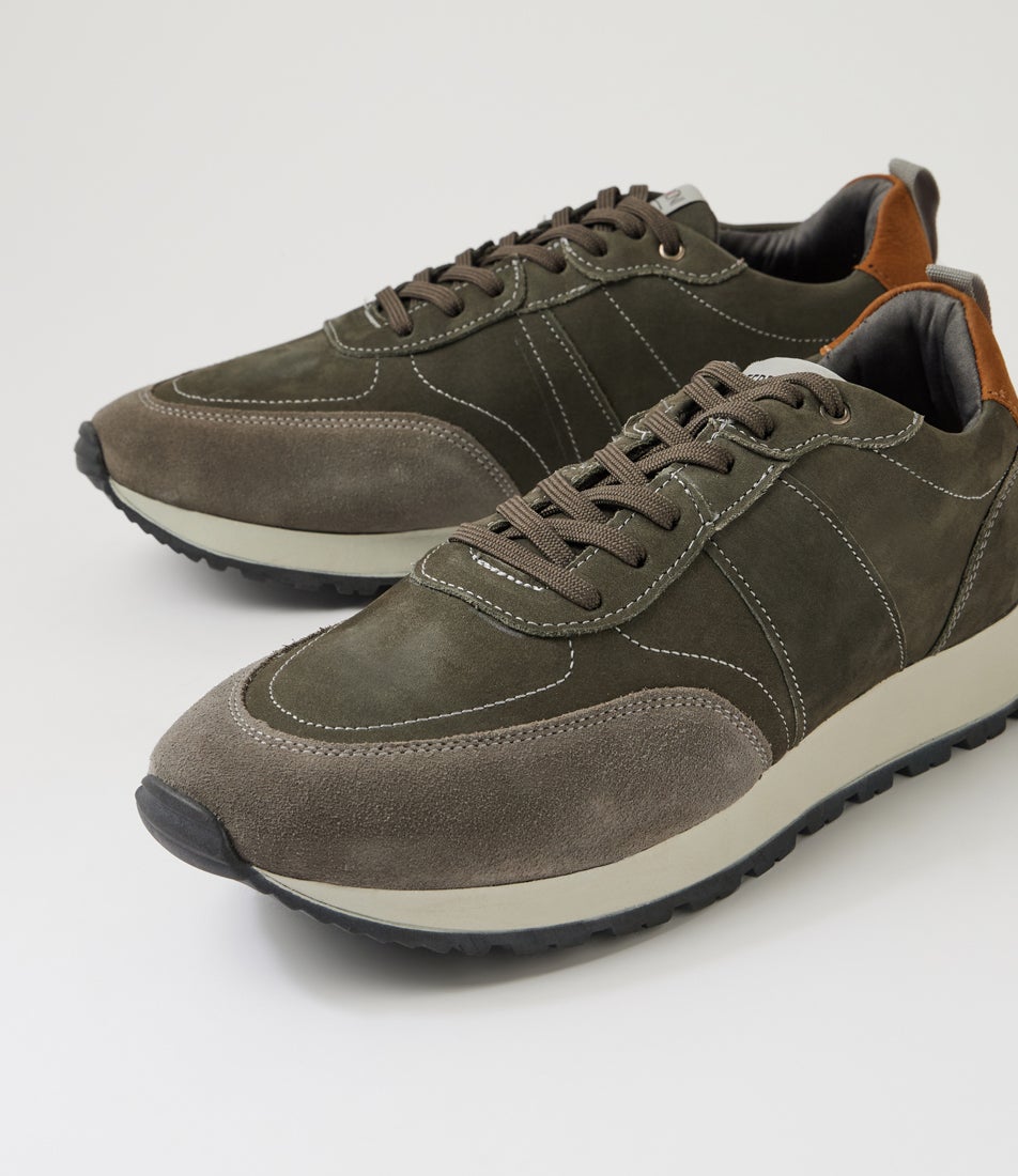 Ikenna Charcoal Leather Suede Lace Up Sneakers