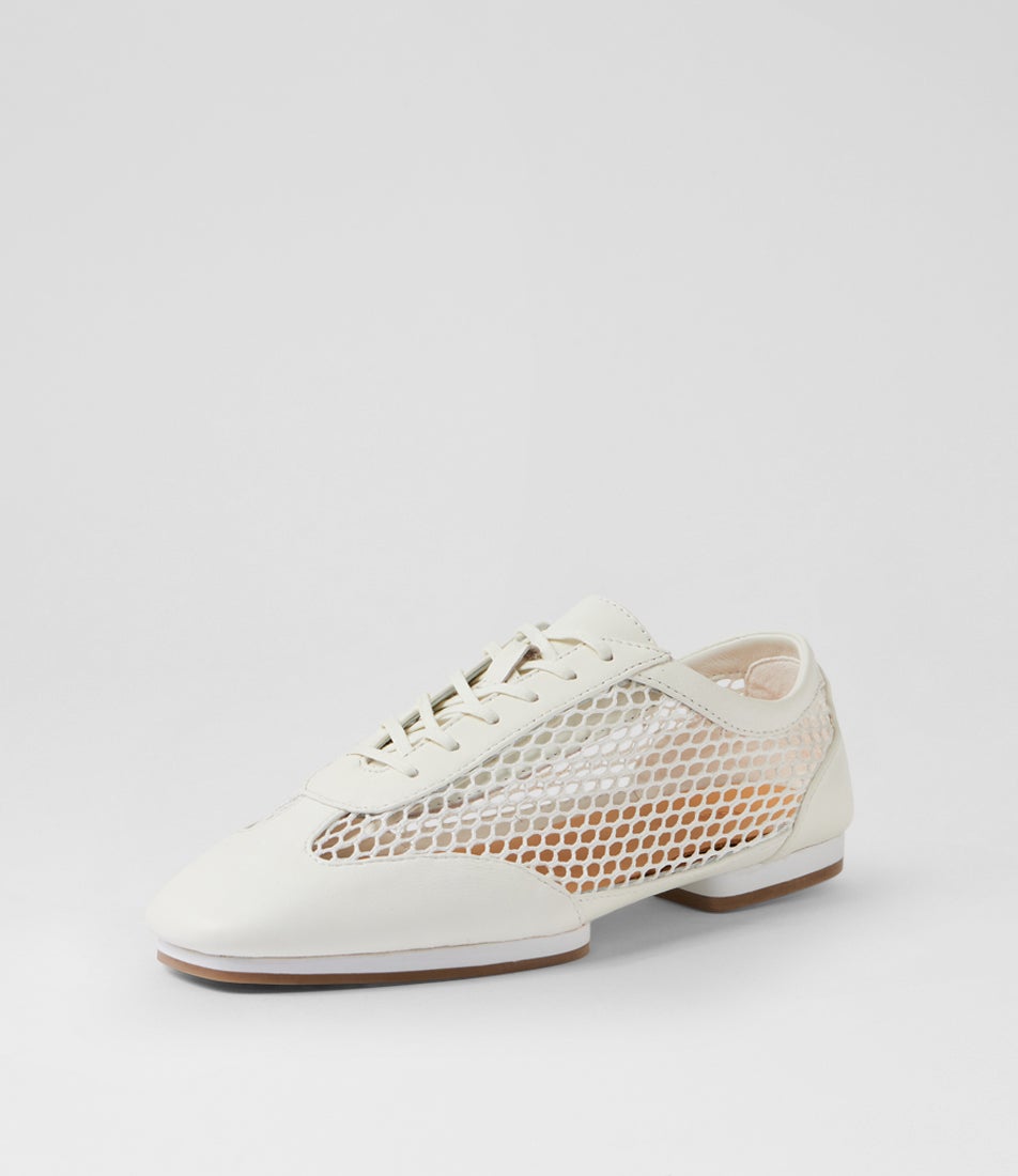 Remy White Leather Mesh Lace Up Flats