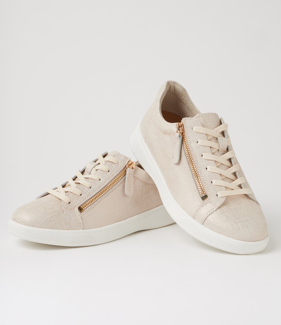 Aito Xf Beige Gold Print Leather Sneakers