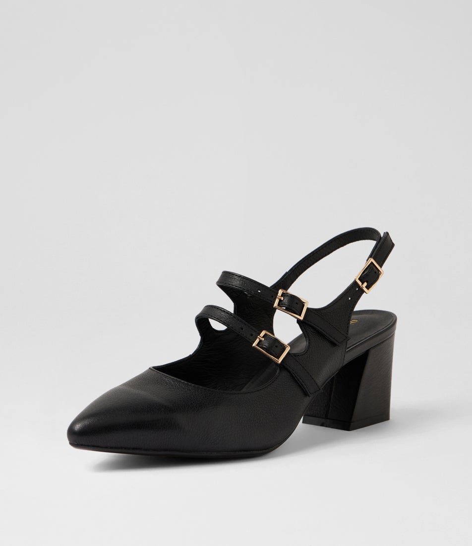 Maisha Black Leather Heels