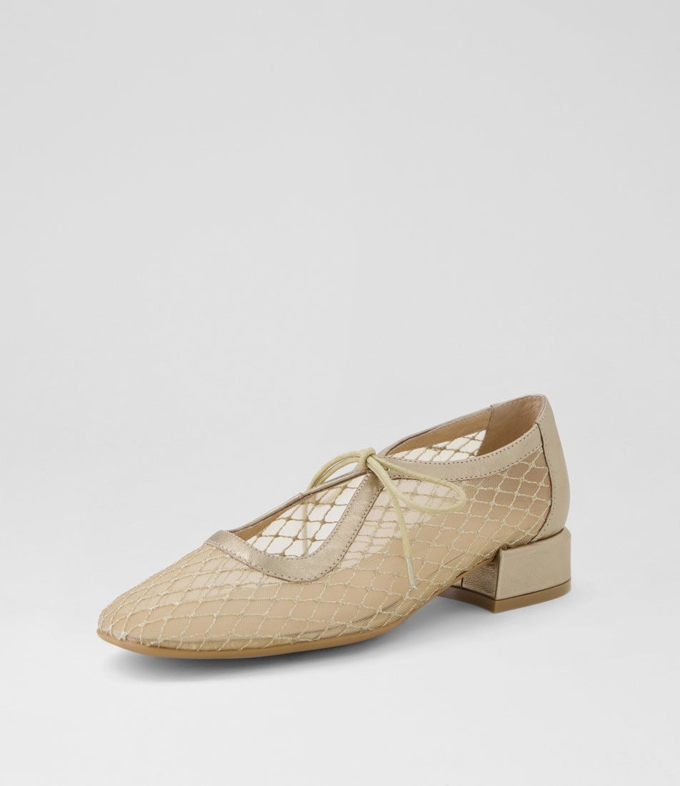 Violeine Champagne Leather Mix Mary Jane Heels